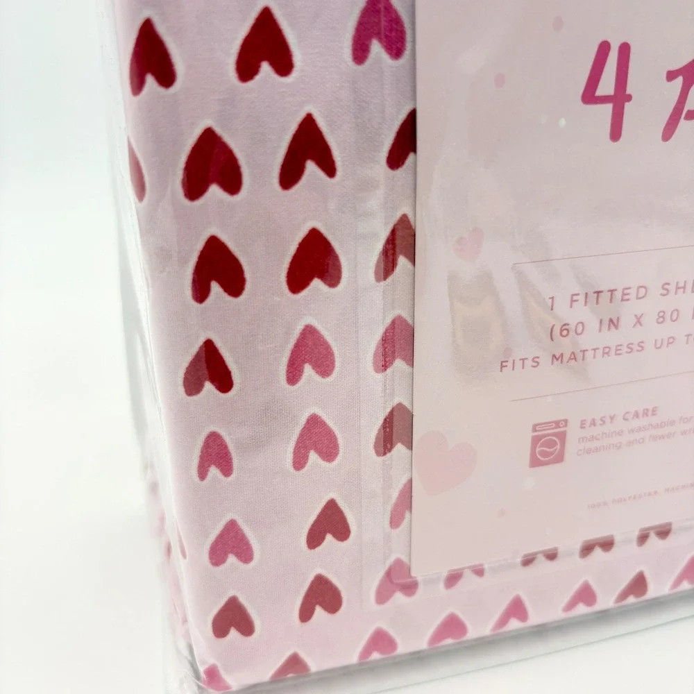 Valentine Vibe Queen‎ 4 Piece Sheet Set Pink Red Hearts Super Soft